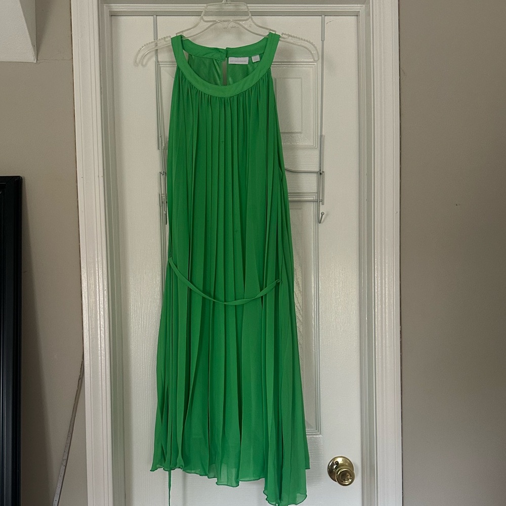 Green Halter Pleated Dress